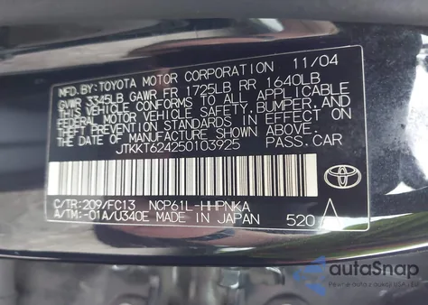 2005 Scion Xa from USA, damaged, VIN JTKKT624250103925